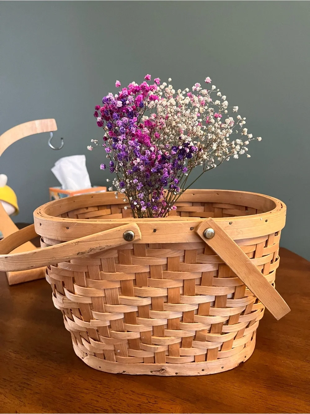 Woven Wood Market Basket in Natural Light Brown